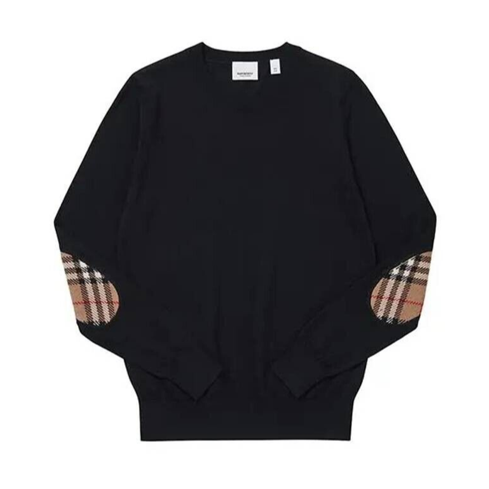 $830 Burberry Bempton Black Merino Wool Elbow Check Patches Pullover Sweater M